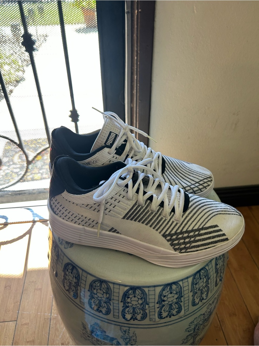 Puma White and Black Knit Training Sneakers